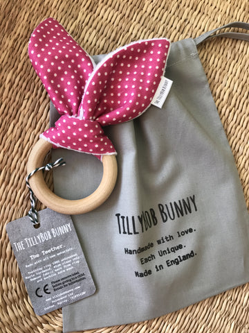 SALE. TillyBob Teether - Raspberry Spot